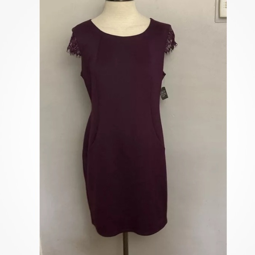 8-19 Simply Styled Purple Dress Lace sleeves PL Petite Large NWT